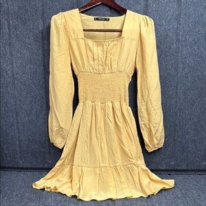 Hesperus Yellow Ruched Square Neck Sundress